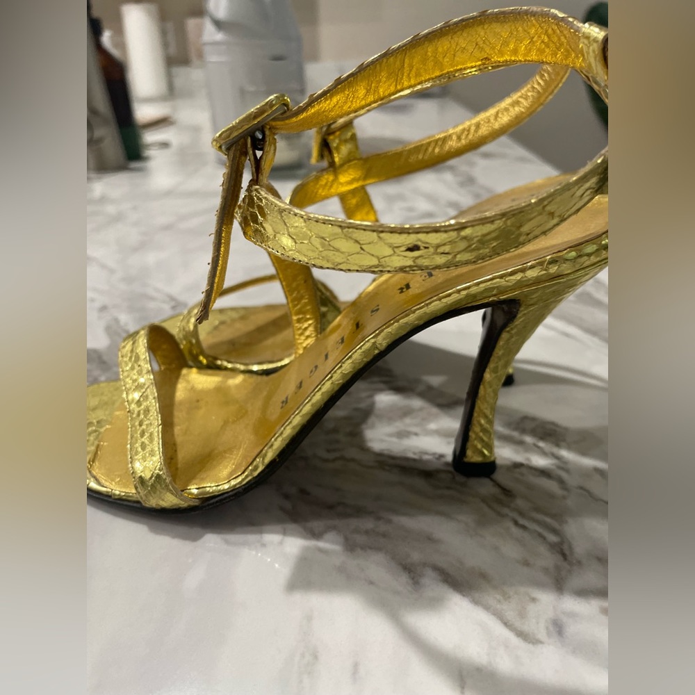 Walter Steiger. Gold strapped pump heels